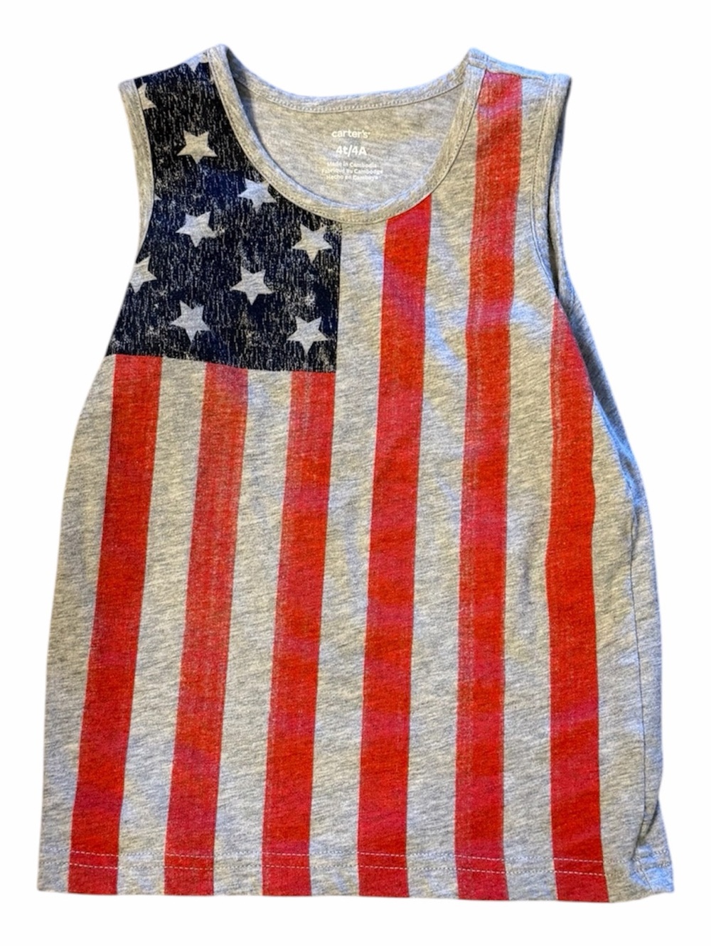 Carter's Grey Tank Top with Red Stripes and Navy Star Panel